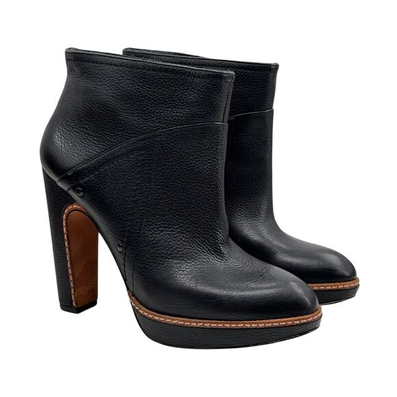 Modern Vintage Black Ankle Bootie Parker 38 Womens Boot Platform Leather Pull On - Picture 3 of 12